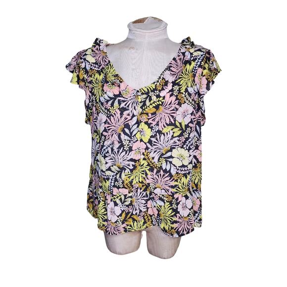 Loft Outlet Floral Flutter Sleeve Peplum Top Size L - Picture 1 of 5